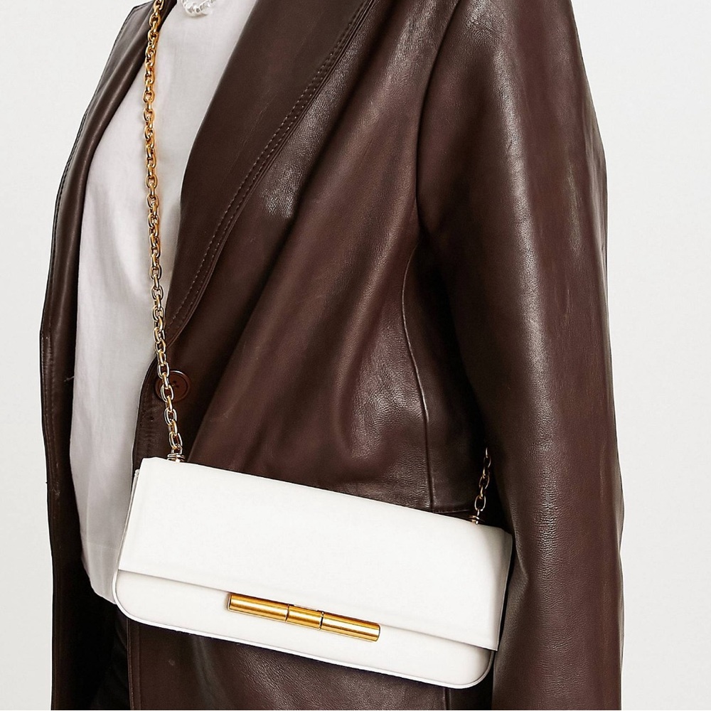 Charles & Keith boxy bag with chain strap in white
